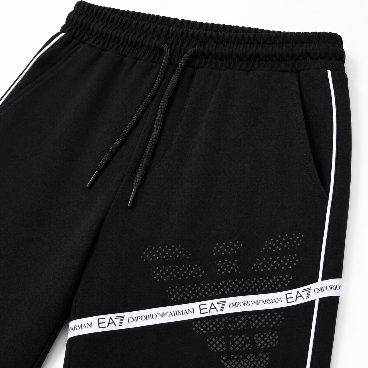 EA7 Regular Fit Logo Baskılı Siyah Şort Takımı
