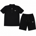 Regular Fit Fermuarlı Polo Yaka Siyah Şort Takımı