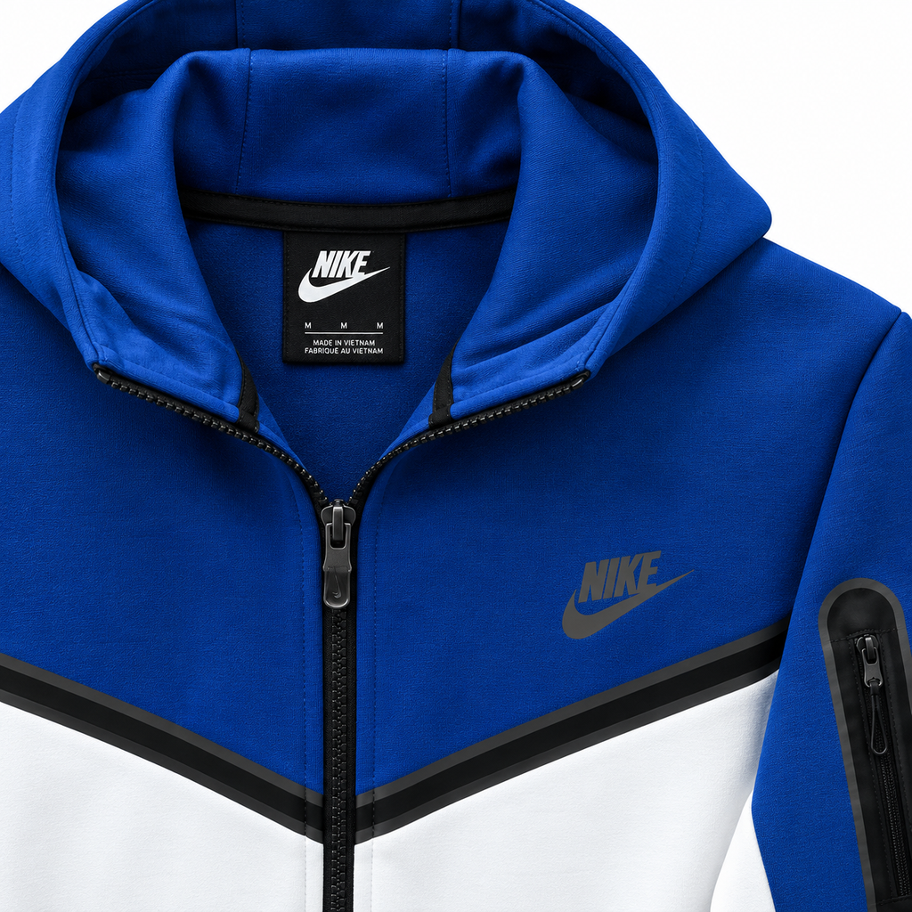 Tech Fleece Avrupa Kalıp Kapüşonlu Mavi-Beyaz Double Face Eşofman Takımı