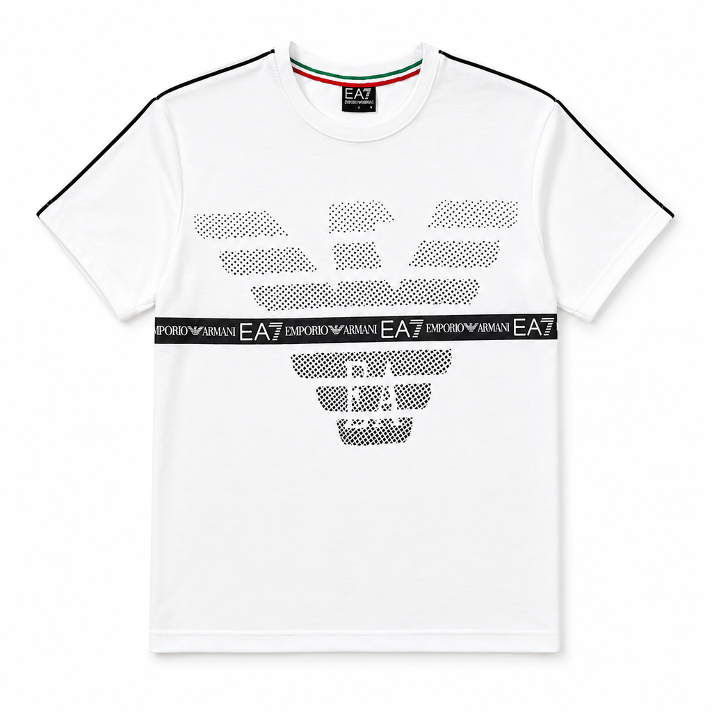 EA7 Regular Fit Logo Baskılı Beyaz Şort Takımı