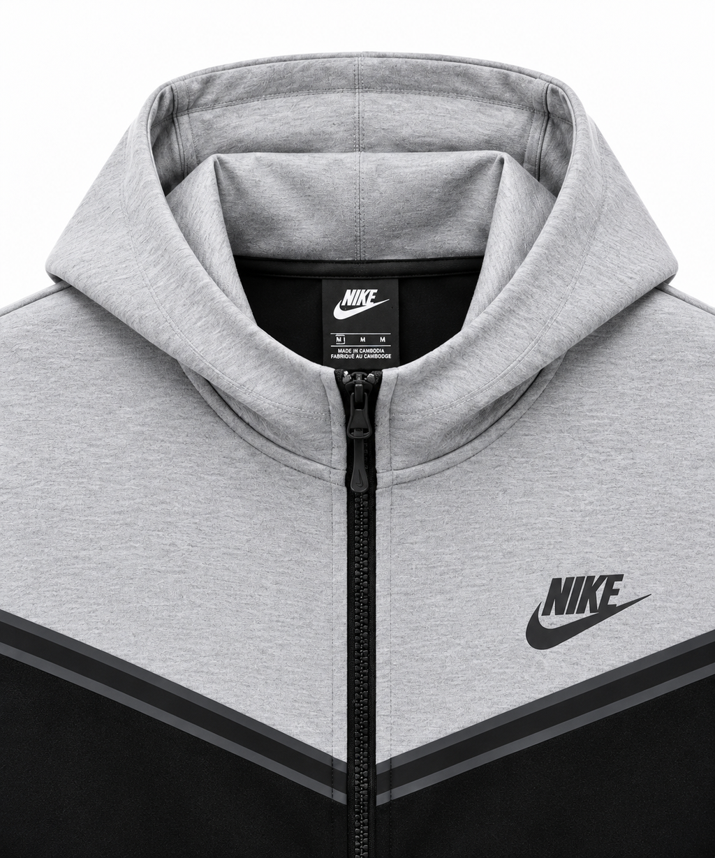 Tech Fleece Avrupa Kalıp Kapüşonlu Gri-Siyah Double Face Eşofman Takımı