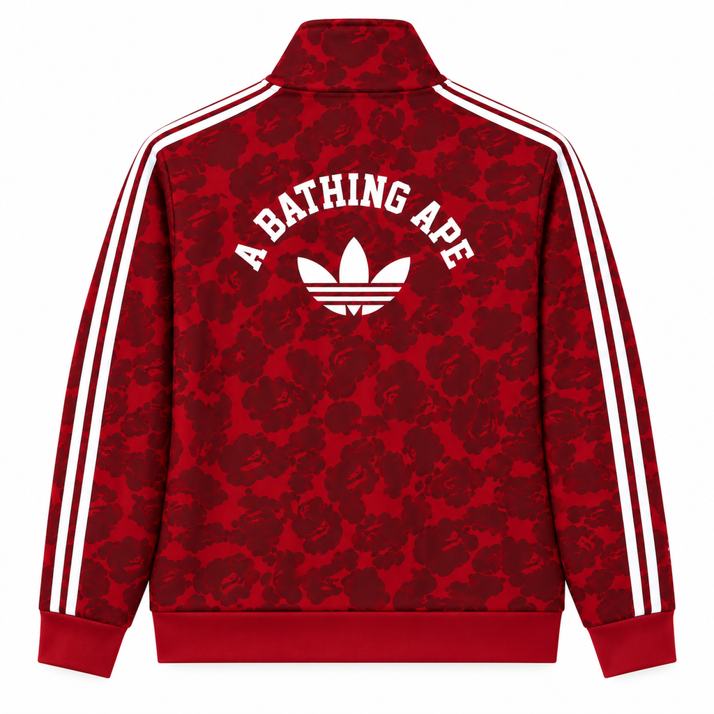 BAPE Avrupa Kalıp Kamuflaj Desenli Kırmızı Double Face Eşofman Takımı