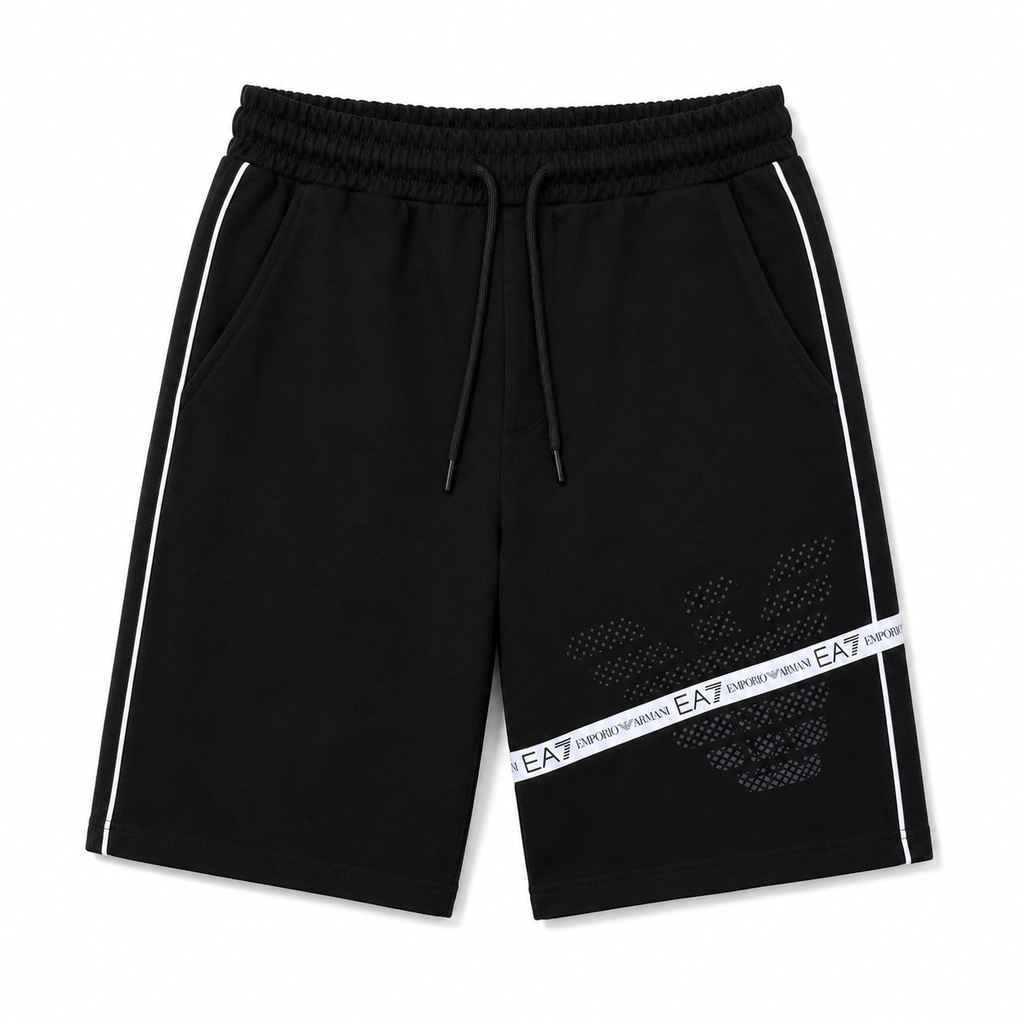 EA7 Regular Fit Logo Baskılı Siyah Şort Takımı