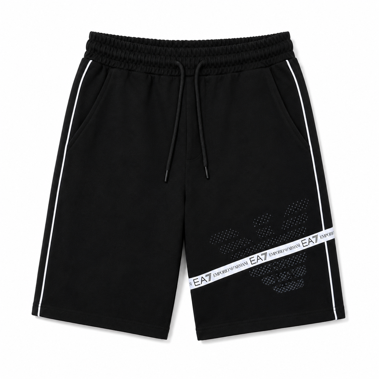EA7 Regular Fit Logo Baskılı Siyah Şort Takımı