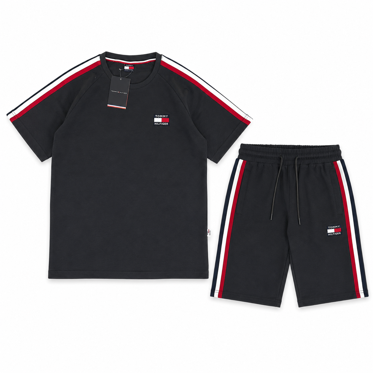 Regular Fit Şerit Detaylı Füme Şort Takımı