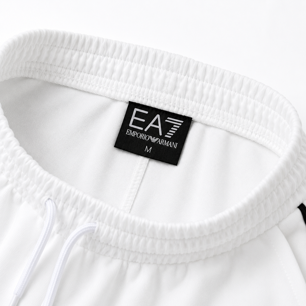 EA7 Regular Fit Logo Baskılı Beyaz Şort Takımı