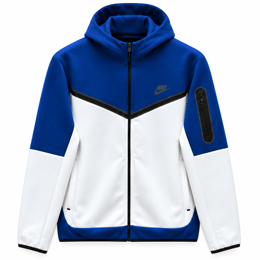 Tech Fleece Avrupa Kalıp Kapüşonlu Mavi-Beyaz Double Face Eşofman Takımı