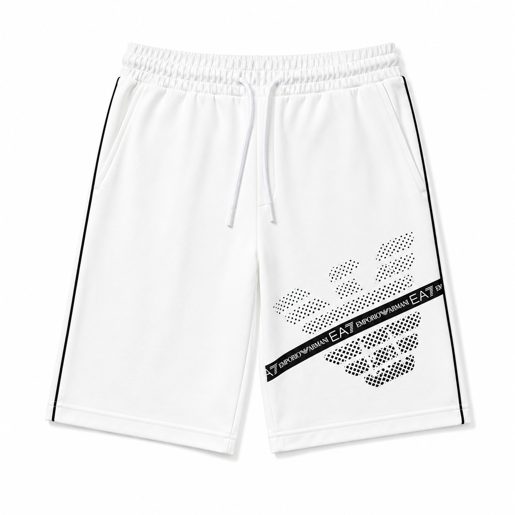 EA7 Regular Fit Logo Baskılı Beyaz Şort Takımı