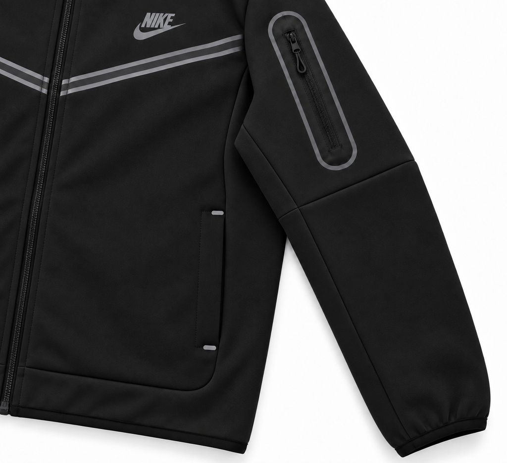 Tech Fleece Avrupa Kalıp Kapüşonlu Siyah Double Face Eşofman Takımı
