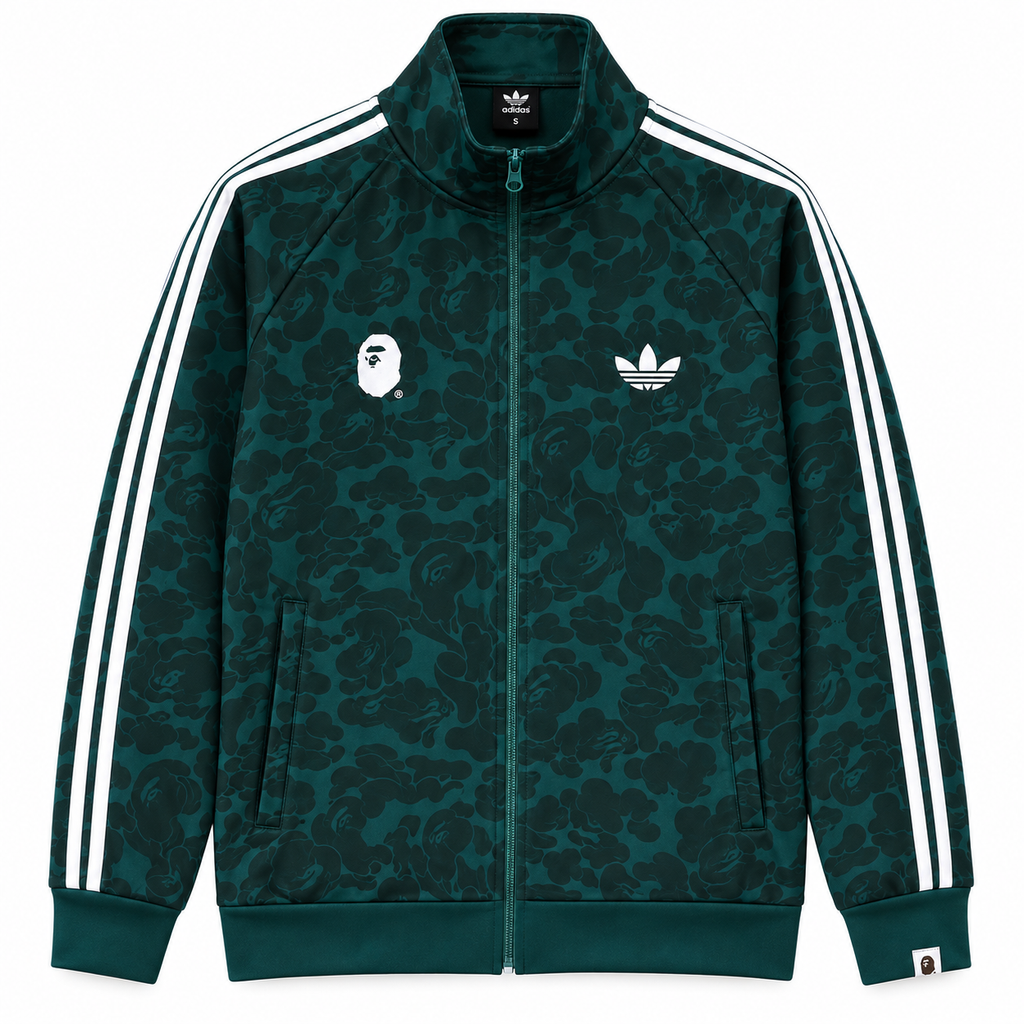 BAPE Avrupa Kalıp Kamuflaj Desenli Yeşil Double Face Eşofman Takımı