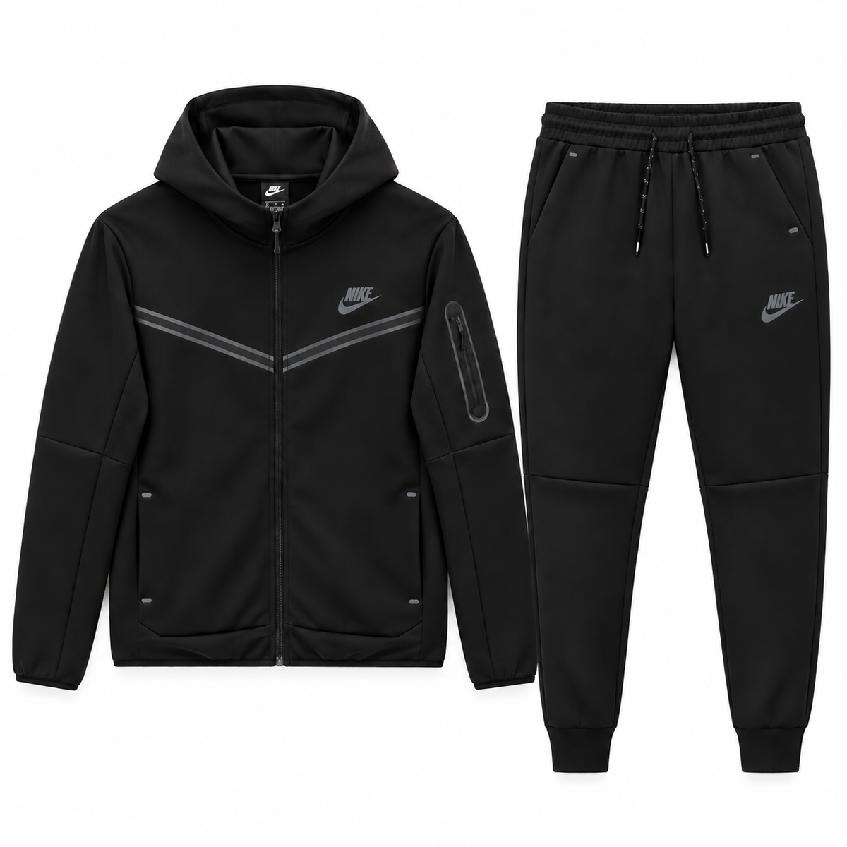 Tech Fleece Avrupa Kalıp Kapüşonlu Siyah Double Face Eşofman Takımı