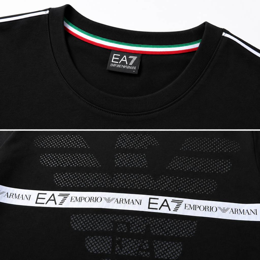 EA7 Regular Fit Logo Baskılı Siyah Şort Takımı