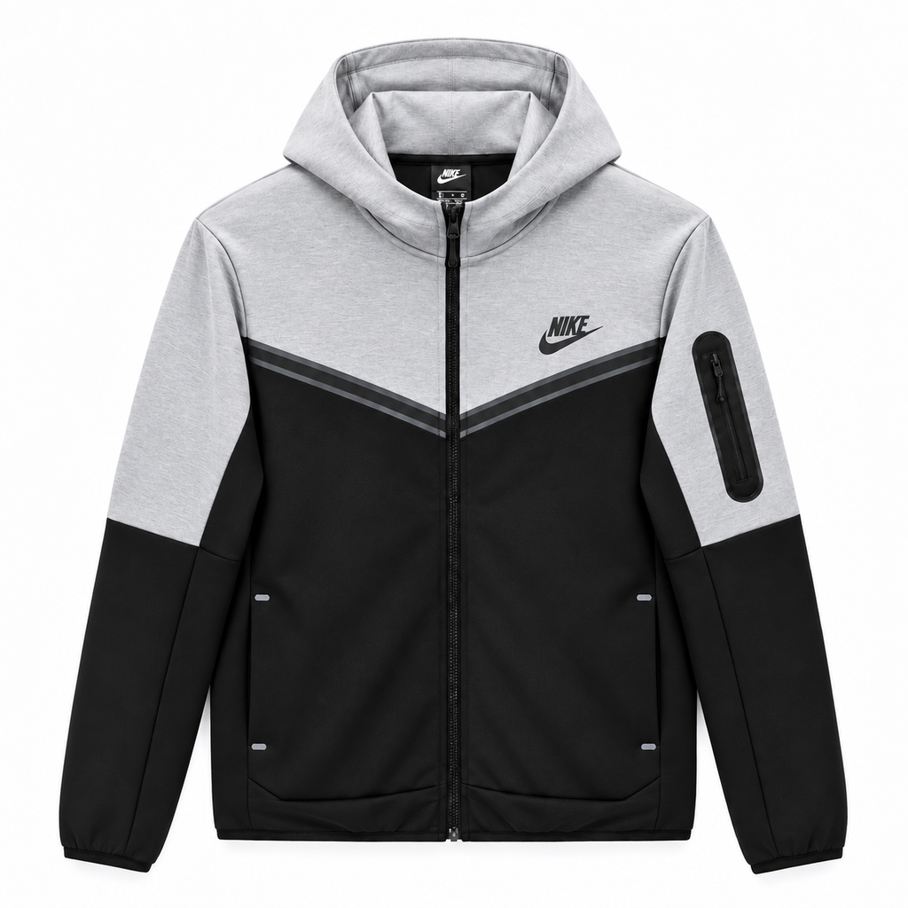 Tech Fleece Avrupa Kalıp Kapüşonlu Gri-Siyah Double Face Eşofman Takımı
