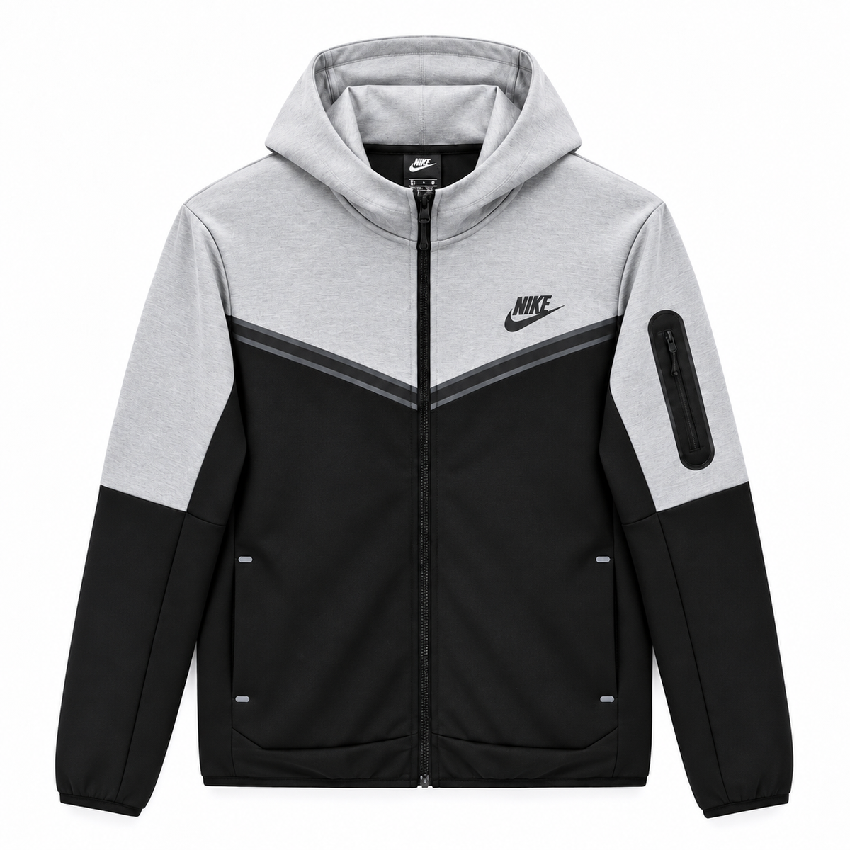Tech Fleece Avrupa Kalıp Kapüşonlu Gri-Siyah Double Face Eşofman Takımı
