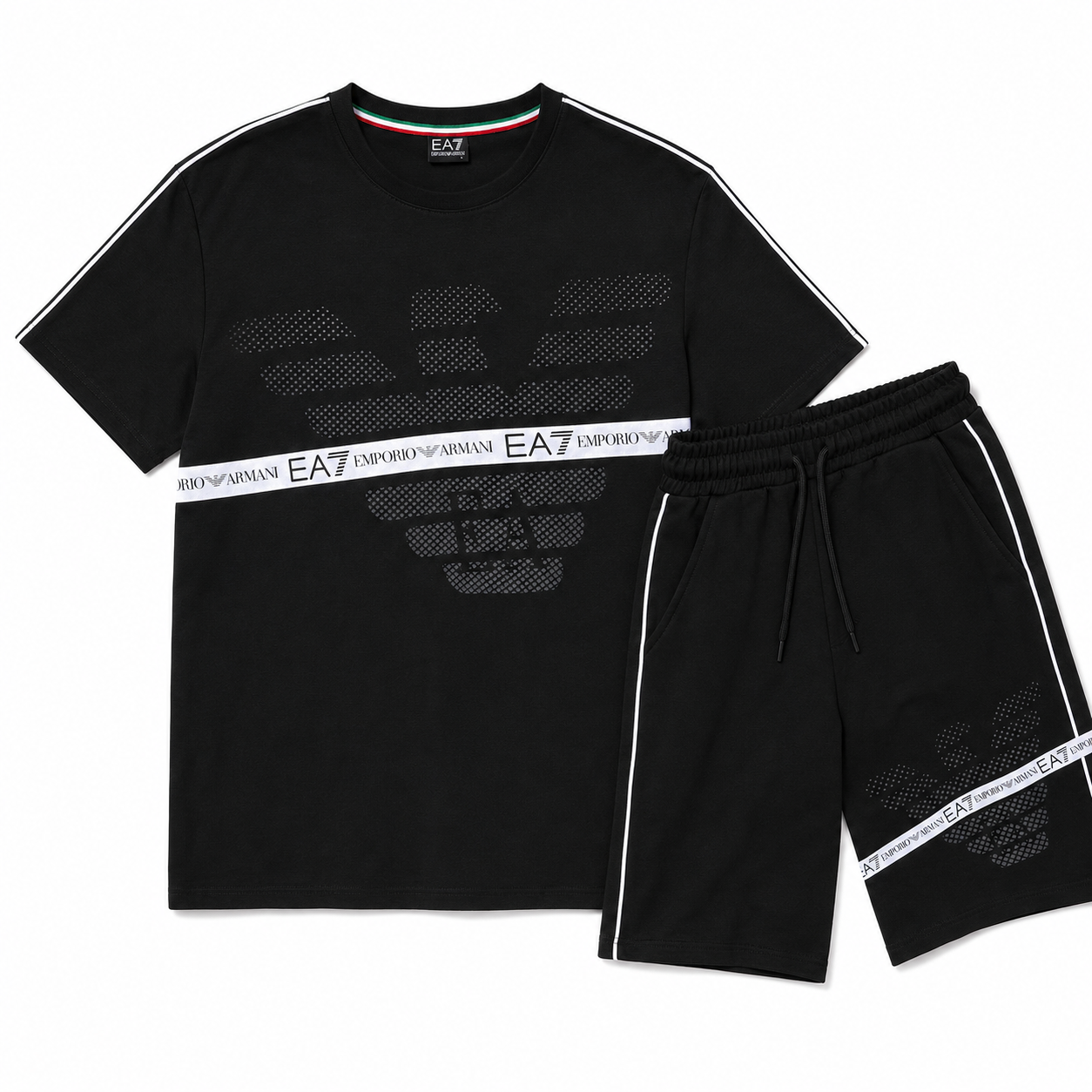EA7 Regular Fit Logo Baskılı Siyah Şort Takımı