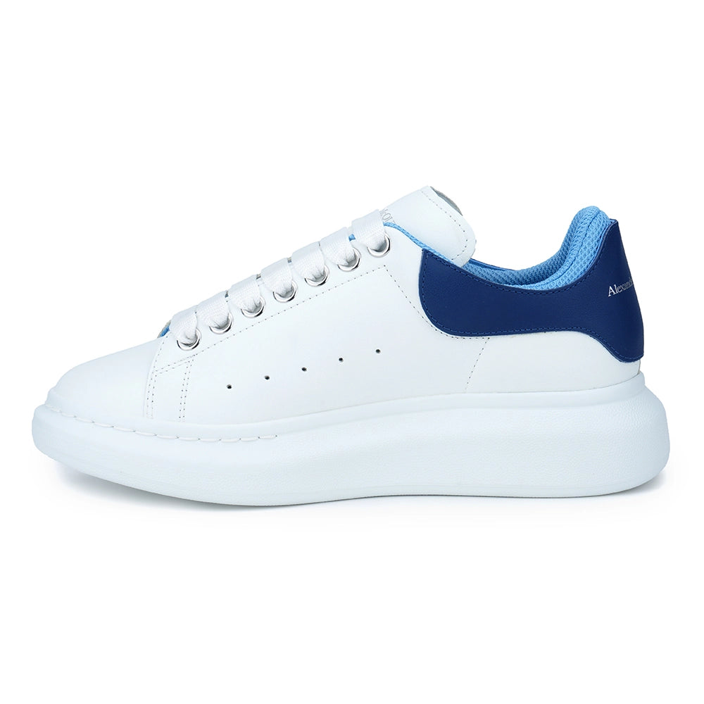 Logolu Hakiki Deri Sneaker Beyaz&Mavi