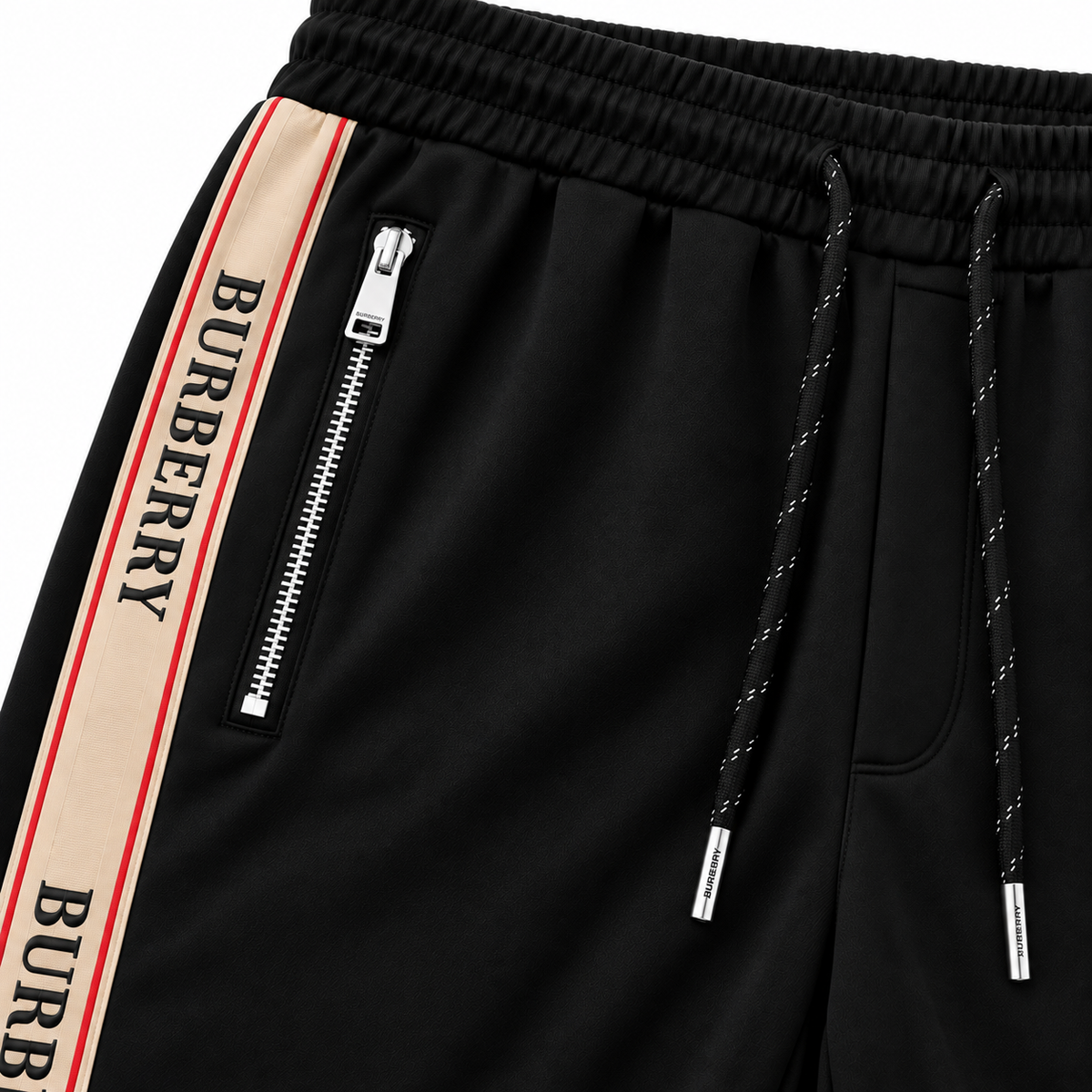 Avrupa Kalıp Şerit Detaylı Siyah Double Face Eşofman Takımı