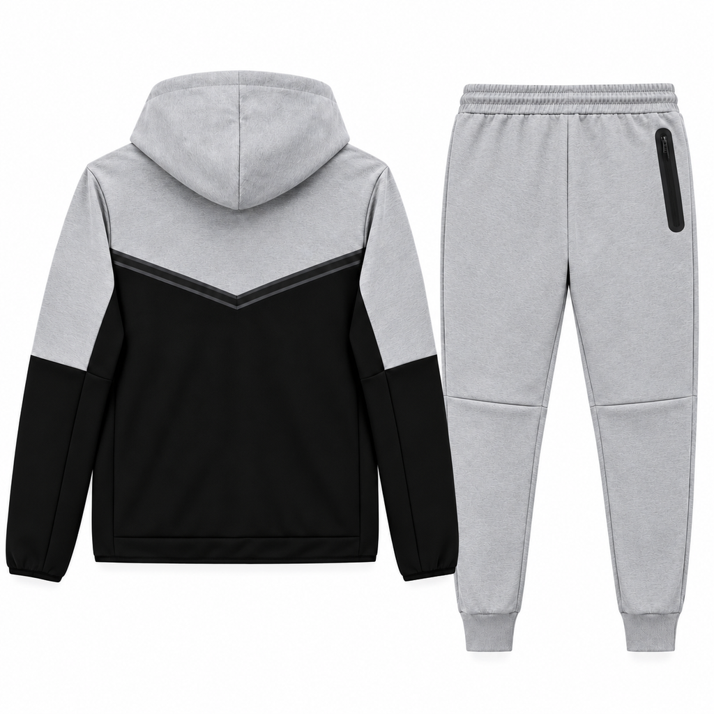 Tech Fleece Avrupa Kalıp Kapüşonlu Gri-Siyah Double Face Eşofman Takımı