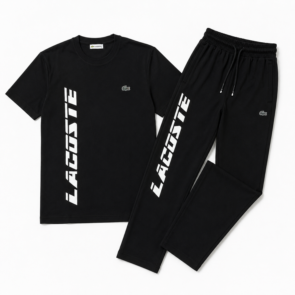 Regular Fit Bisiklet Yaka Baskılı Siyah Eşofman Takımı