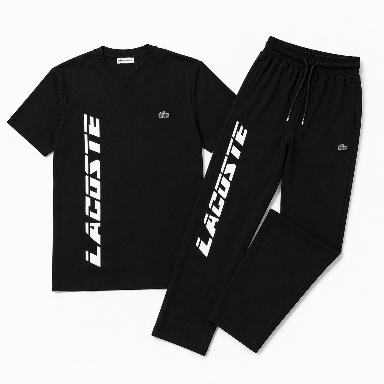 Regular Fit Bisiklet Yaka Baskılı Siyah Eşofman Takımı