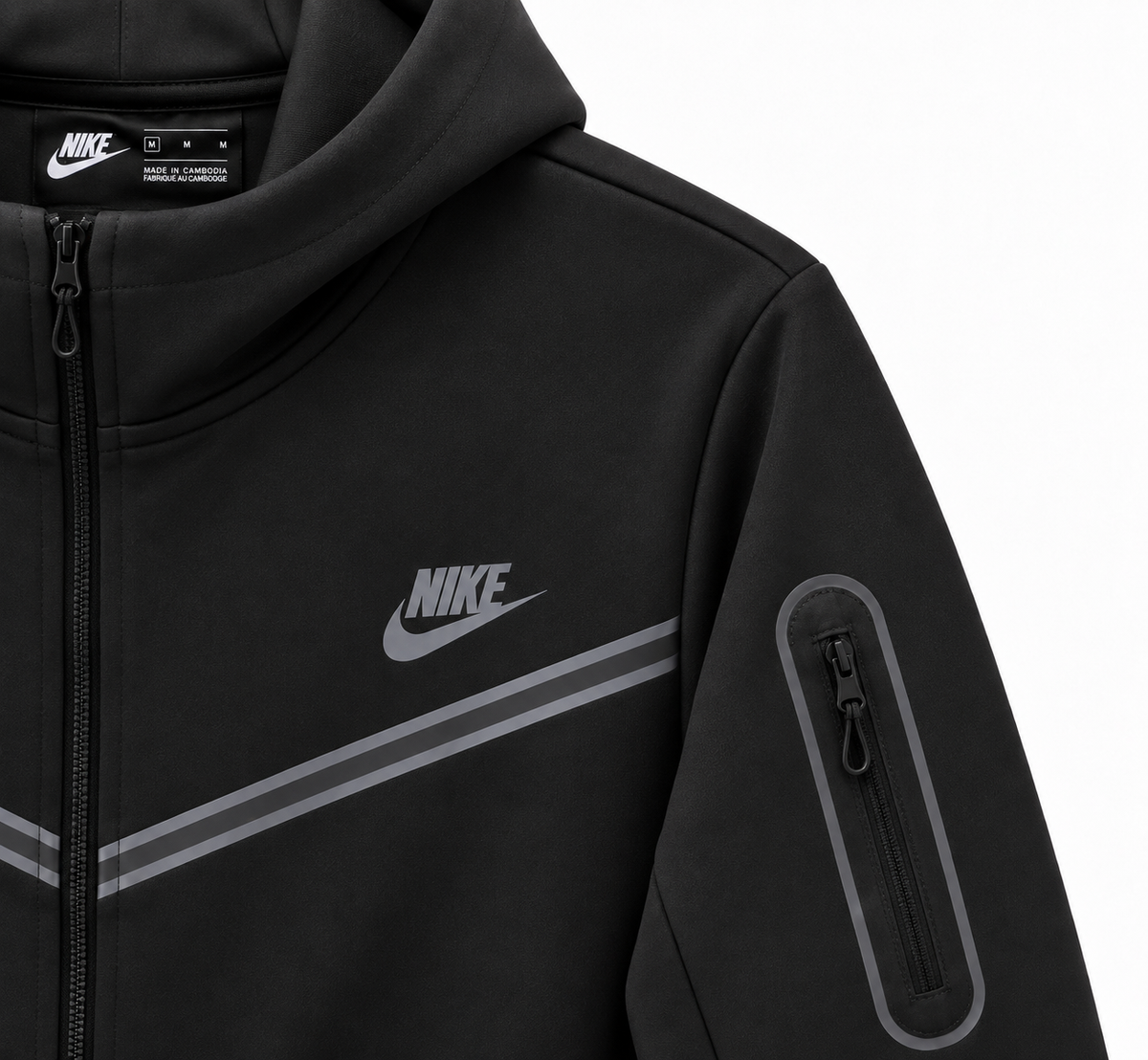 Tech Fleece Avrupa Kalıp Kapüşonlu Siyah Double Face Eşofman Takımı