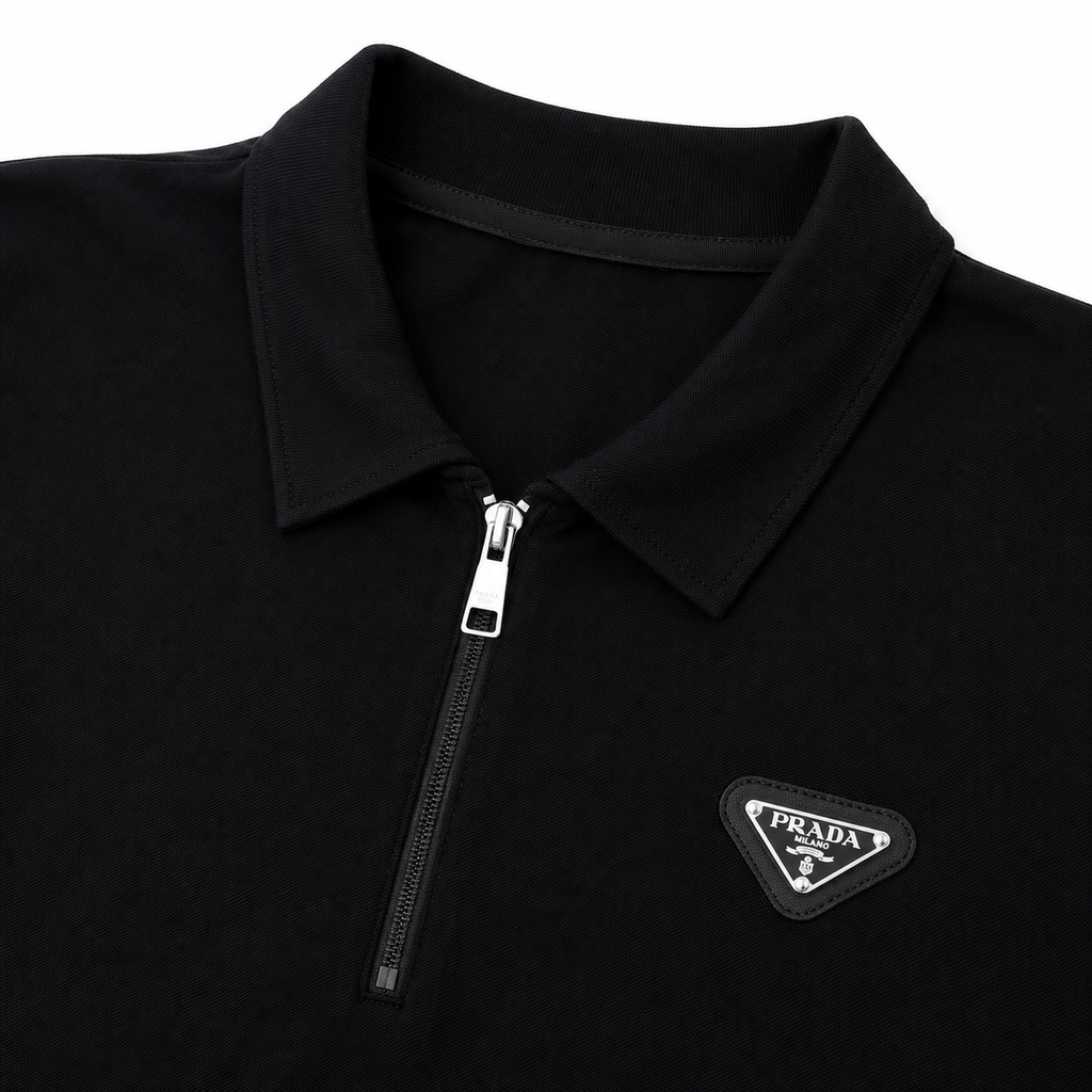 Regular Fit Fermuarlı Polo Yaka Siyah Şort Takımı