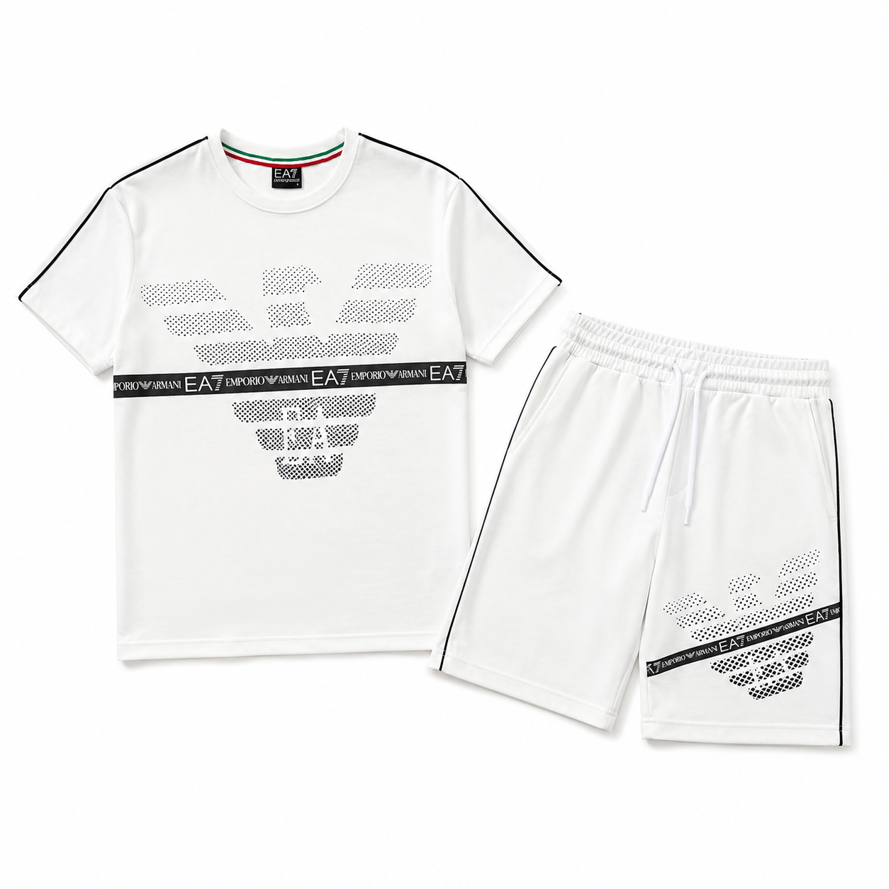 EA7 Regular Fit Logo Baskılı Beyaz Şort Takımı