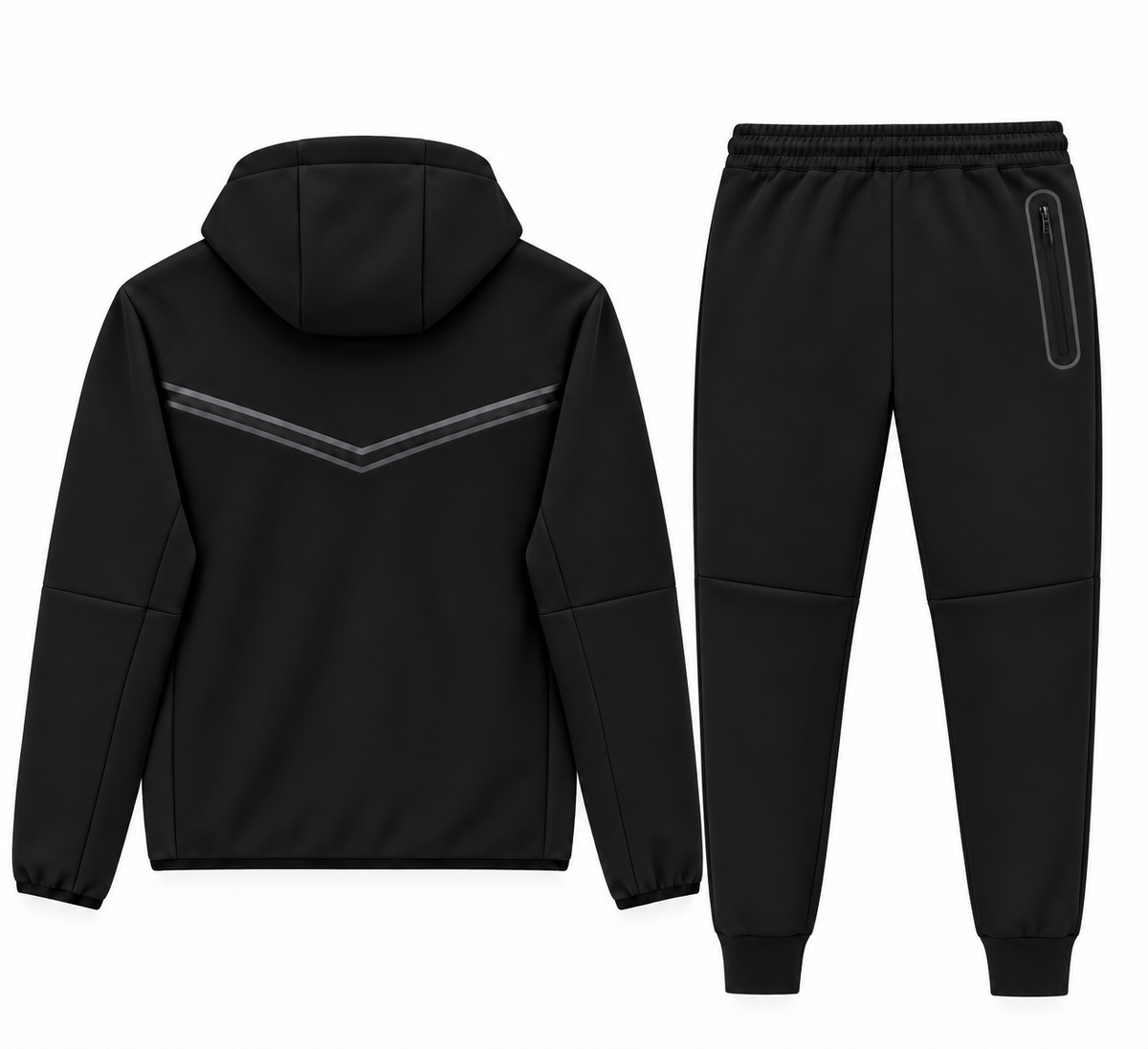 Tech Fleece Avrupa Kalıp Kapüşonlu Siyah Double Face Eşofman Takımı