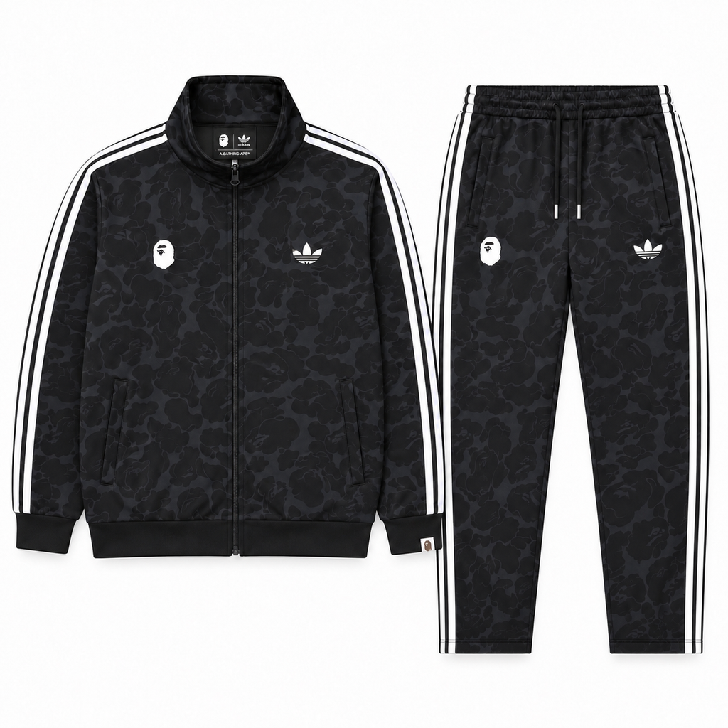 BAPE Avrupa Kalıp Kamuflaj Desenli Siyah-Beyaz Double Face Eşofman Takımı
