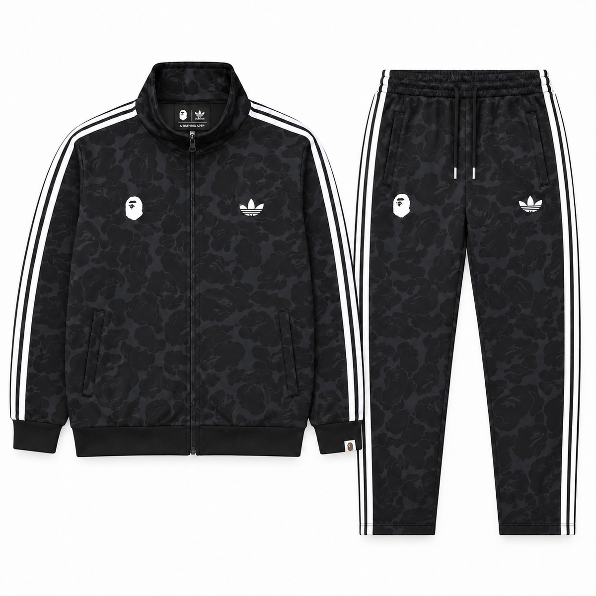 BAPE Avrupa Kalıp Kamuflaj Desenli Siyah-Beyaz Double Face Eşofman Takımı