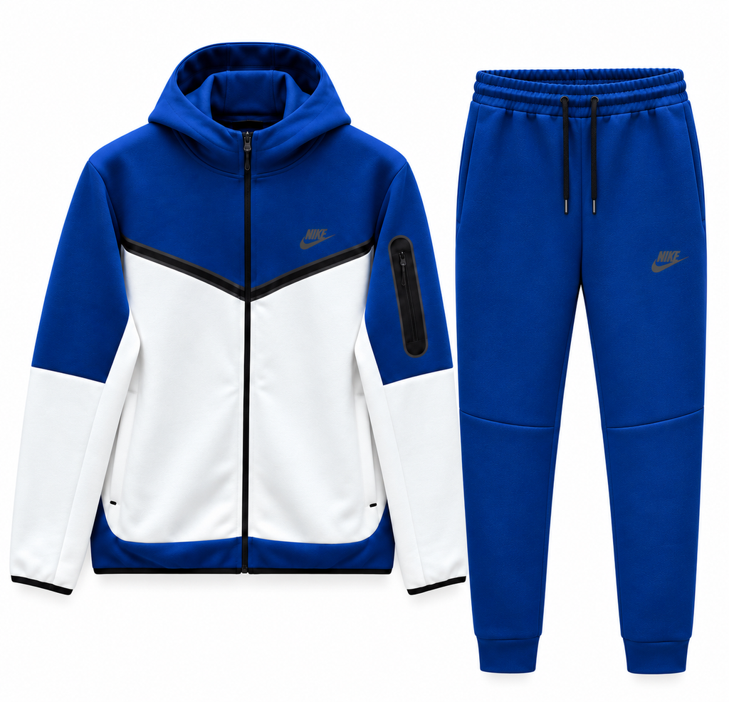 Tech Fleece Avrupa Kalıp Kapüşonlu Mavi-Beyaz Double Face Eşofman Takımı