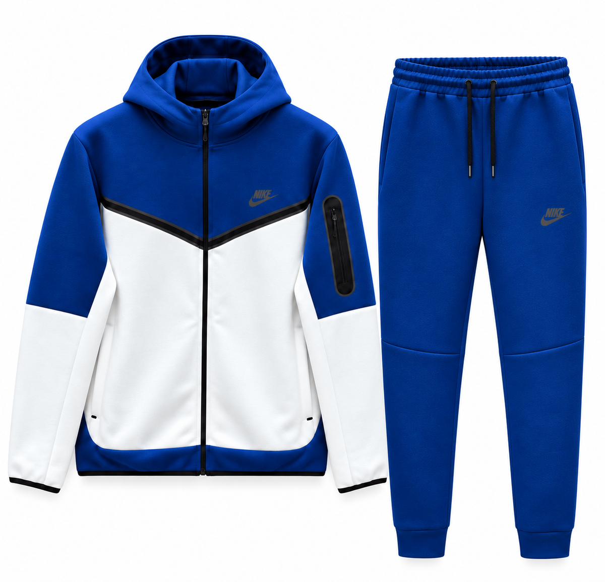 Tech Fleece Avrupa Kalıp Kapüşonlu Mavi-Beyaz Double Face Eşofman Takımı