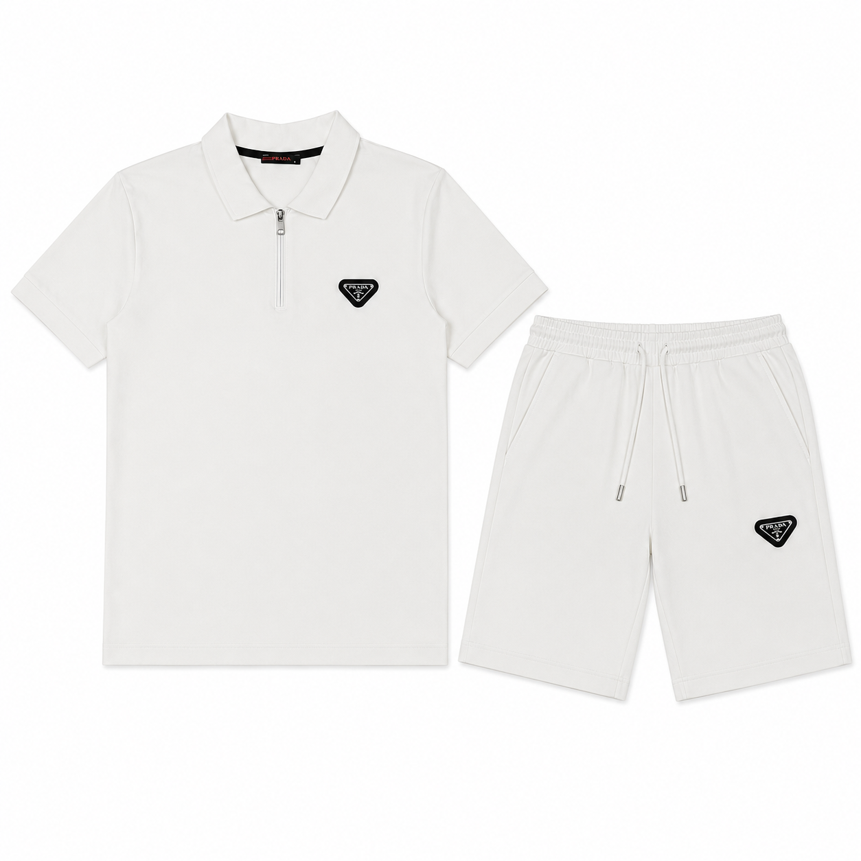 Regular Fit Fermuarlı Polo Yaka Beyaz Şort Takımı