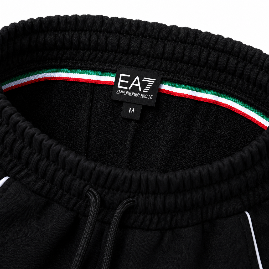 EA7 Regular Fit Logo Baskılı Siyah Şort Takımı
