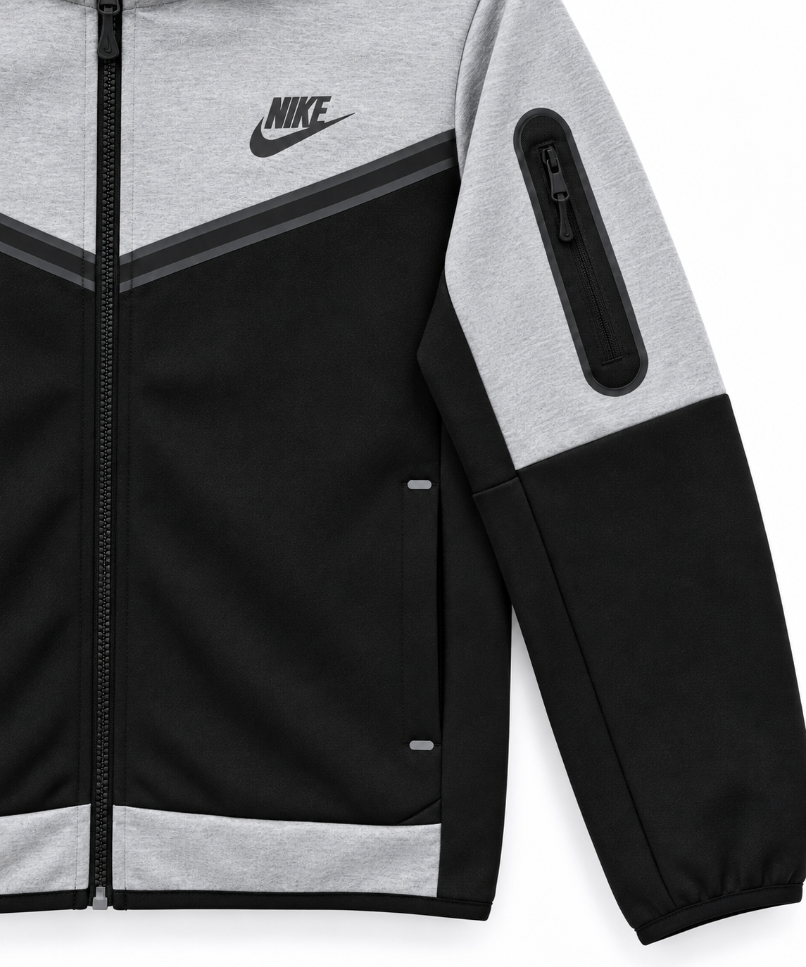 Tech Fleece Avrupa Kalıp Kapüşonlu Gri-Siyah Double Face Eşofman Takımı