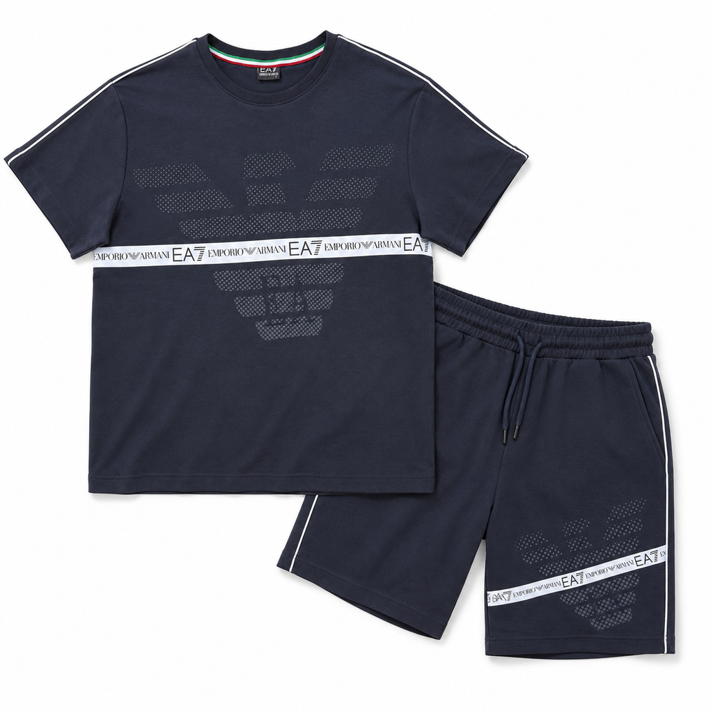EA7 Regular Fit Logo Baskılı Lacivert Şort Takımı (Kopya)