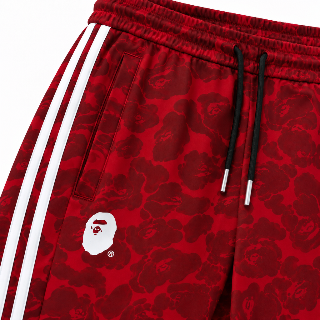 BAPE Avrupa Kalıp Kamuflaj Desenli Kırmızı Double Face Eşofman Takımı