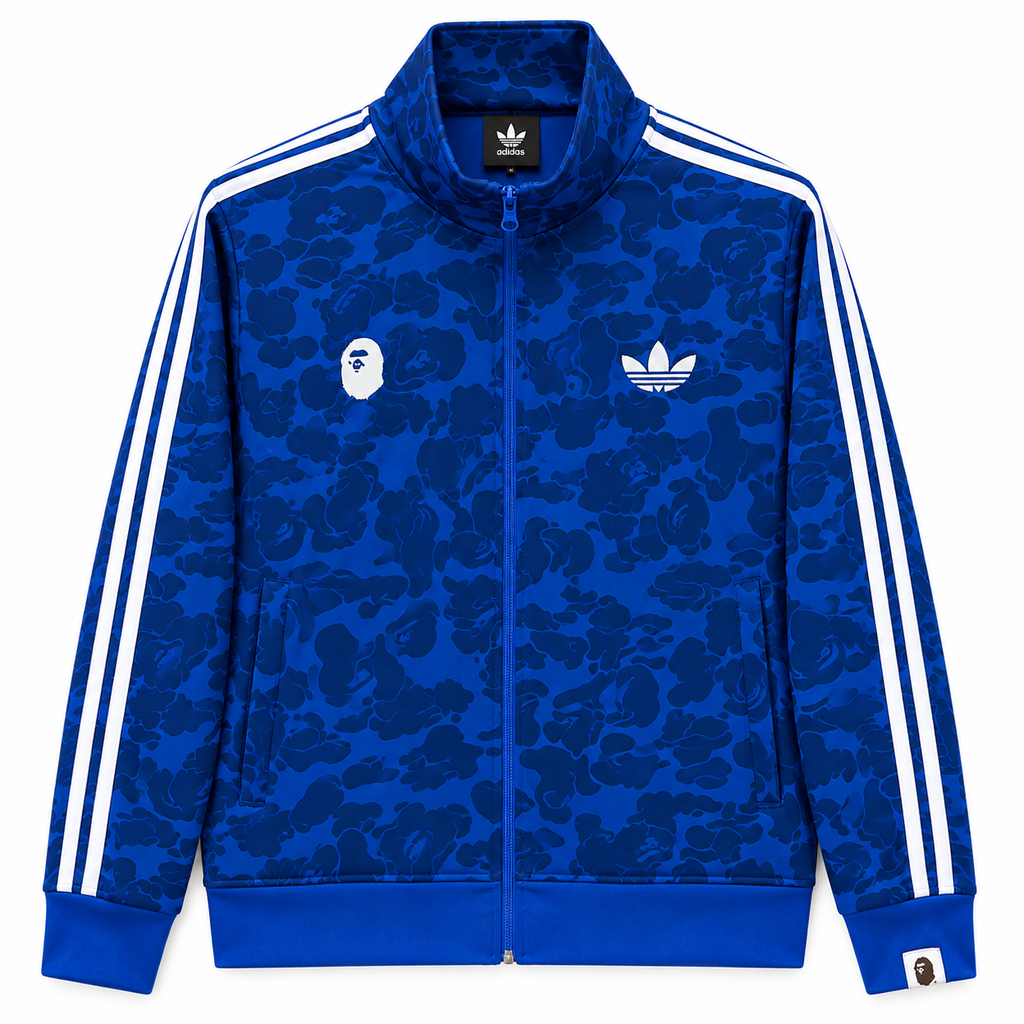 BAPE Avrupa Kalıp Kamuflaj Desenli Mavi Double Face Eşofman Takımı