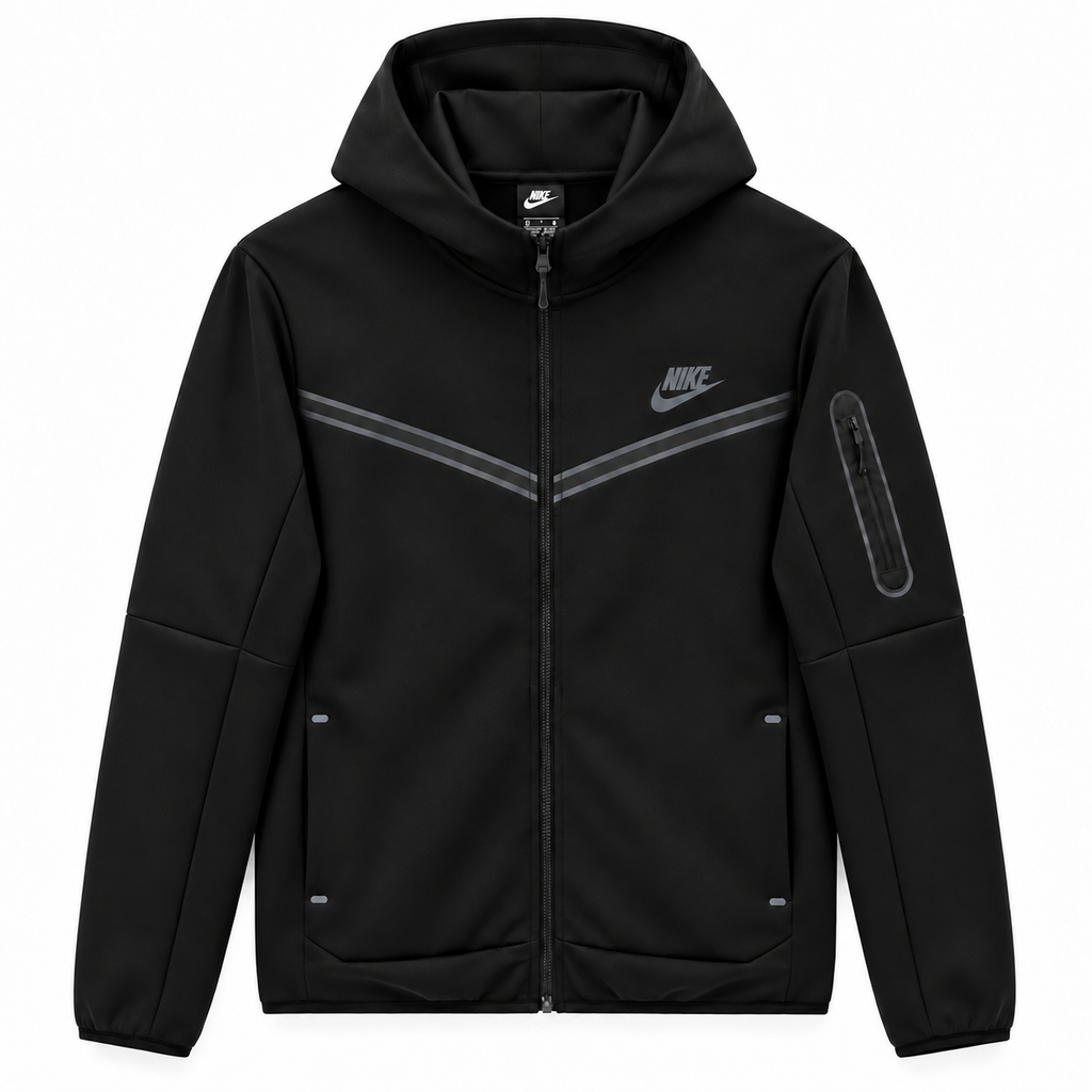 Tech Fleece Avrupa Kalıp Kapüşonlu Siyah Double Face Eşofman Takımı