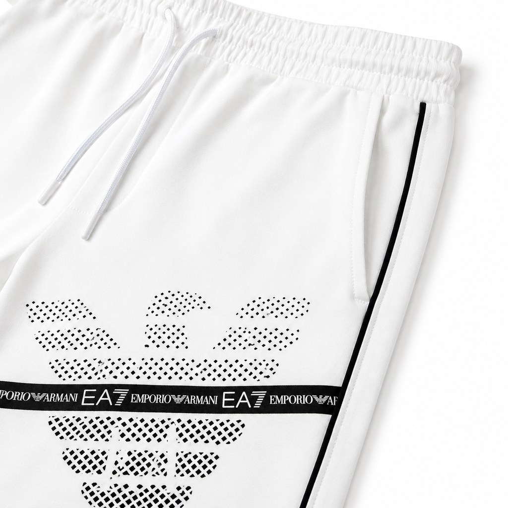 EA7 Regular Fit Logo Baskılı Beyaz Şort Takımı