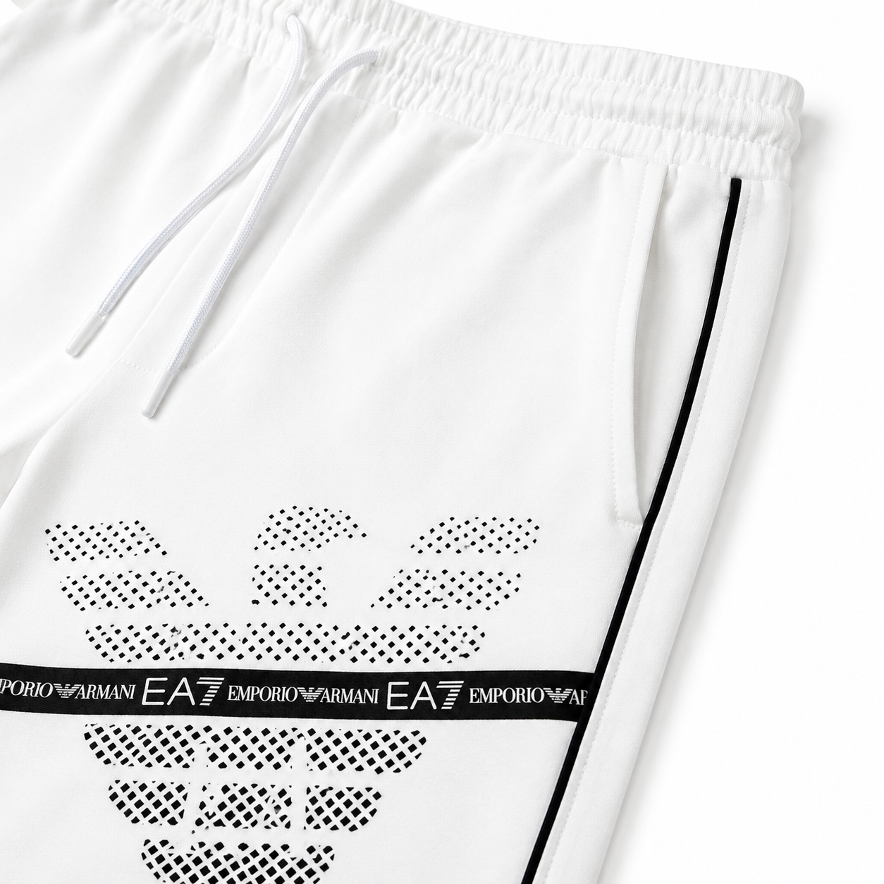 EA7 Regular Fit Logo Baskılı Beyaz Şort Takımı