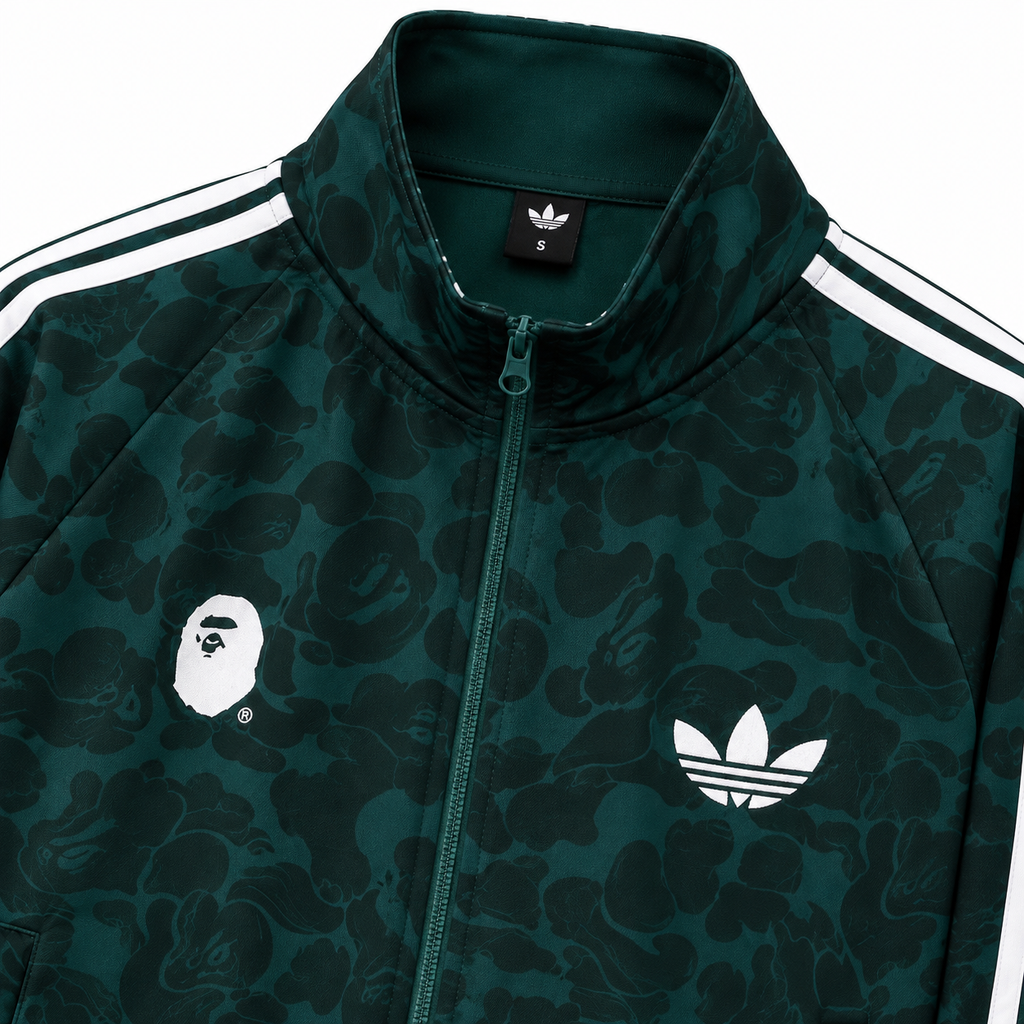 BAPE Avrupa Kalıp Kamuflaj Desenli Yeşil Double Face Eşofman Takımı