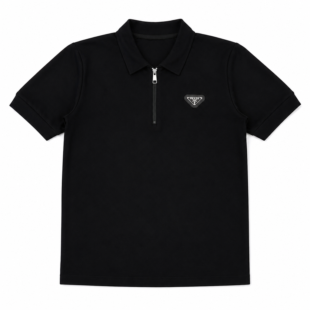 Regular Fit Fermuarlı Polo Yaka Siyah Şort Takımı