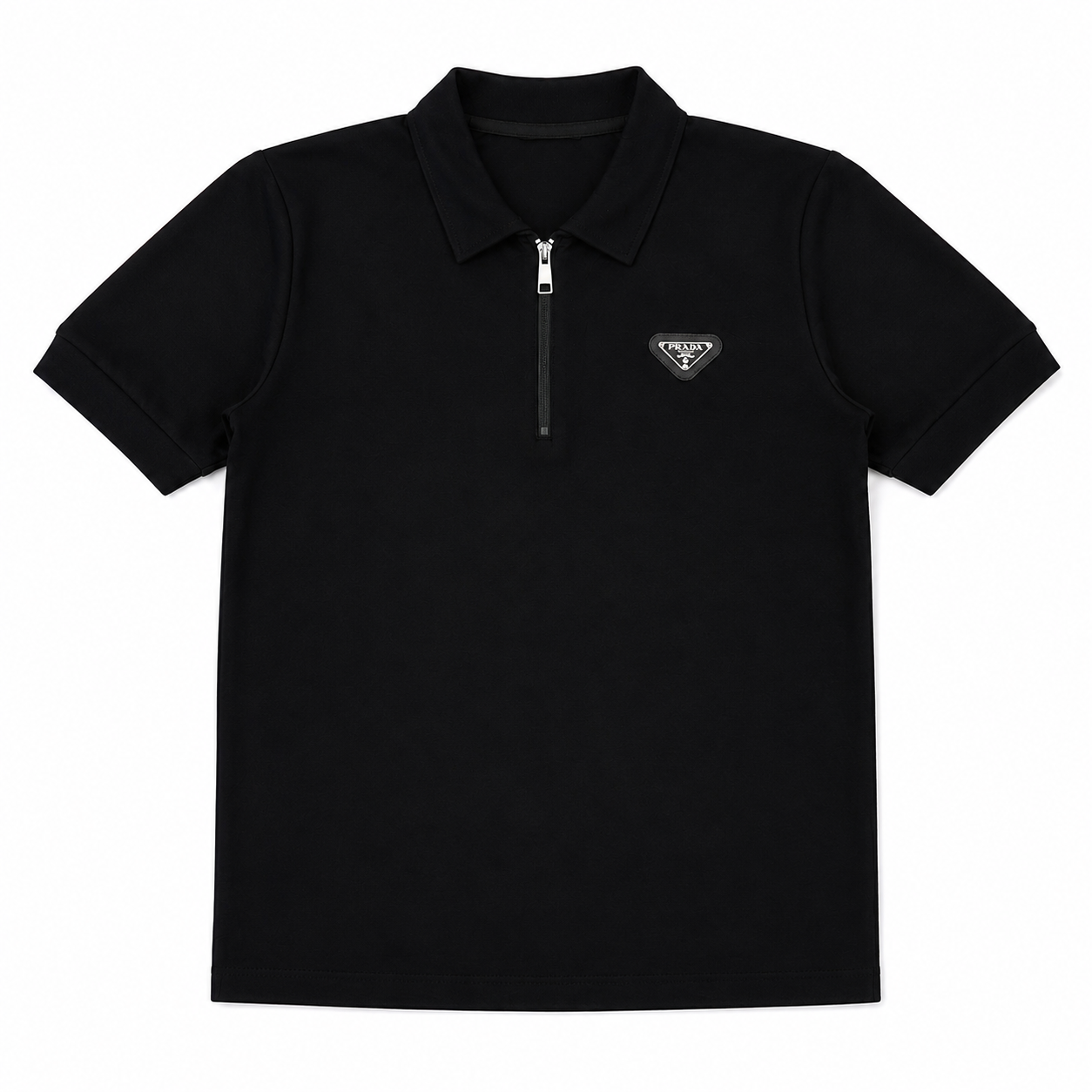 Regular Fit Fermuarlı Polo Yaka Siyah Şort Takımı