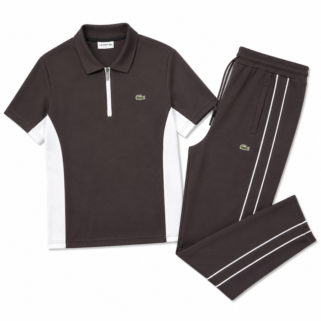 Regular Fit Fermuarlı Polo Yaka Kahverengi Eşofman Takımı